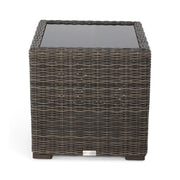 Rosario 21 Inch Square Woven End Table with Glass - The Great Escape
