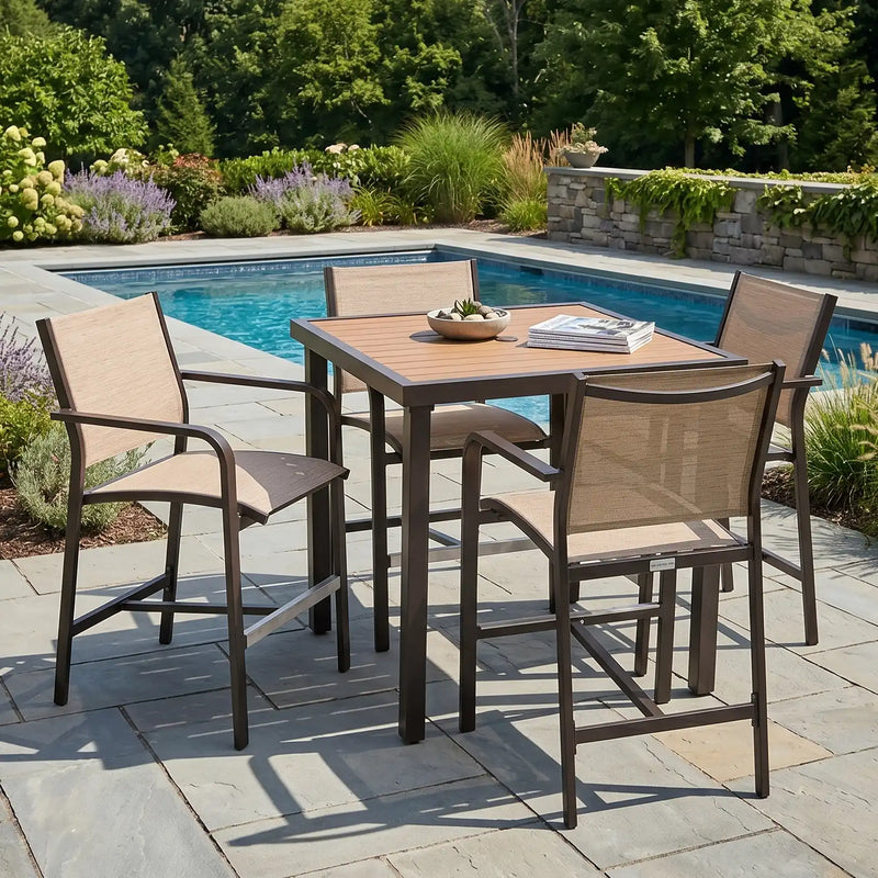 St. Kitts 5 Piece Sling Scoria Counter Height Group - The Great Escape