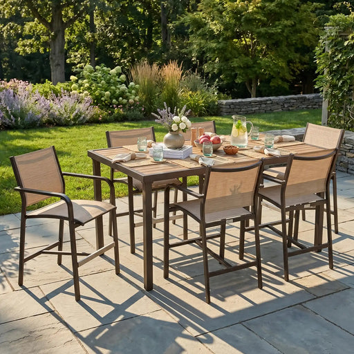 St. Kitts 7 Piece Sling Scoria Counter Height Group - The Great Escape