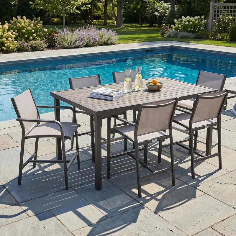 St. Kitts 7 Piece Sling Graphite Counter Height Group - The Great Escape