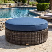 St. Kitts Grey 42" Round Cushioned Ottoman - Lifeguard Lapis Indigo - The Great Escape