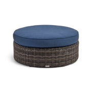 St. Kitts Grey 42" Round Cushioned Ottoman - Lifeguard Lapis Indigo - The Great Escape