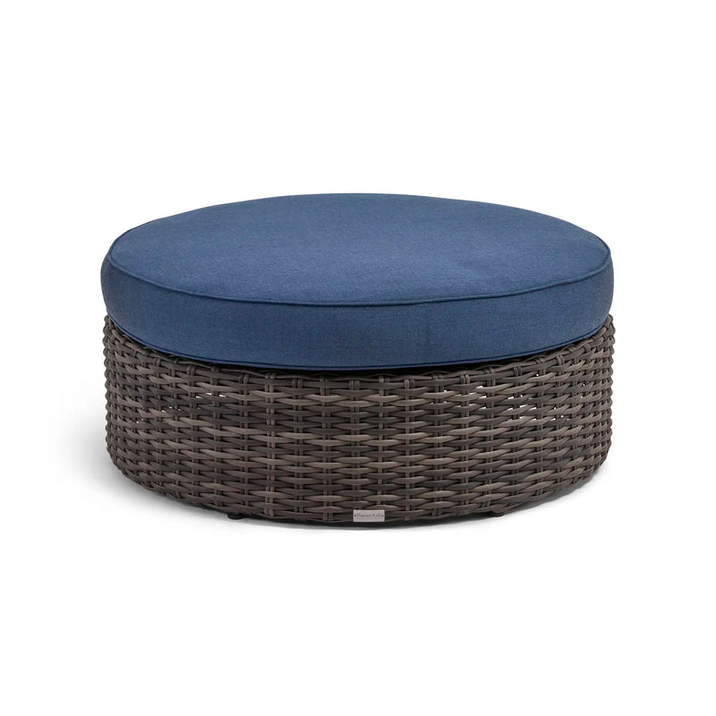 St. Kitts Grey 42" Round Cushioned Ottoman - Lifeguard Lapis Indigo - The Great Escape