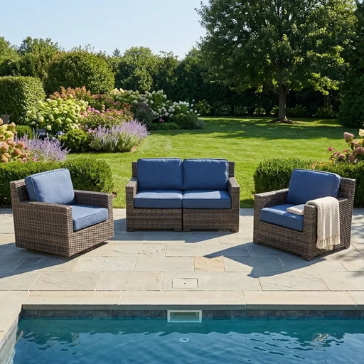 St. Kitts Grey 3 Piece Lifeguard Lapis Indigo Loveseat Group - The Great Escape