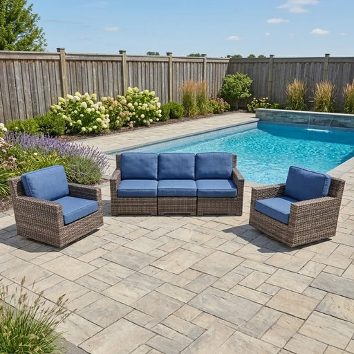 St. Kitts Grey 3 Piece Lifeguard Lapis Indigo Sofa Group - The Great Escape