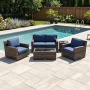 St. Kitts Grey 5 Piece Lifeguard Lapis Indigo Loveseat Chat Group - The Great Escape