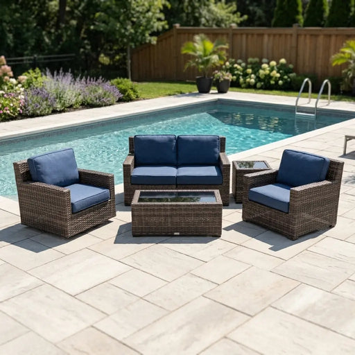 St. Kitts Grey 5 Piece Lifeguard Lapis Indigo Loveseat Chat Group - The Great Escape