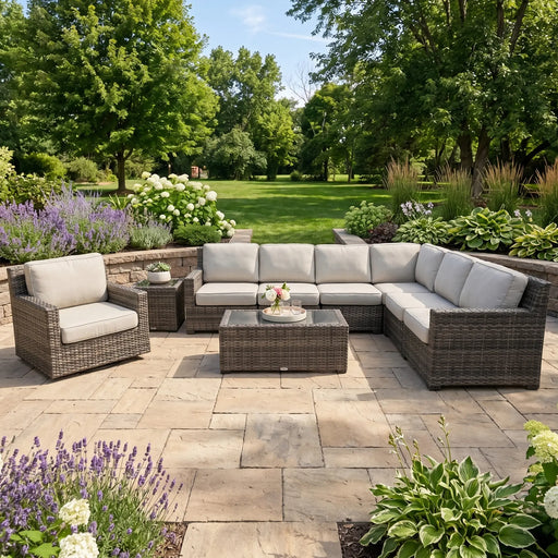 St. Kitts 9 Piece Grey Woven Sectional Group - The Great Escape