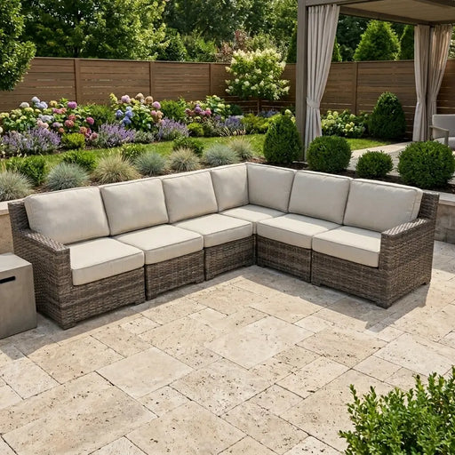 St. Kitts 6 Piece Grey Woven Sectional Group - The Great Escape