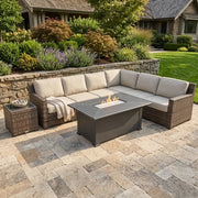 St. Kitts Grey Woven 8 Piece Sectional Firepit Group - The Great Escape