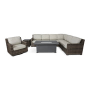 St. Kitts Grey Woven 9 Piece Sectional Firepit Group - The Great Escape