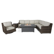 St. Kitts Grey Woven 9 Piece Sectional Firepit Group - The Great Escape