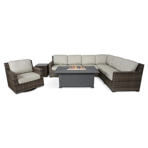 St. Kitts Grey Woven 9 Piece Sectional Firepit Group - The Great Escape