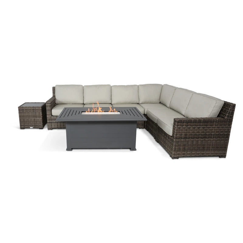 St. Kitts Grey Woven 8 Piece Sectional Firepit Group - The Great Escape