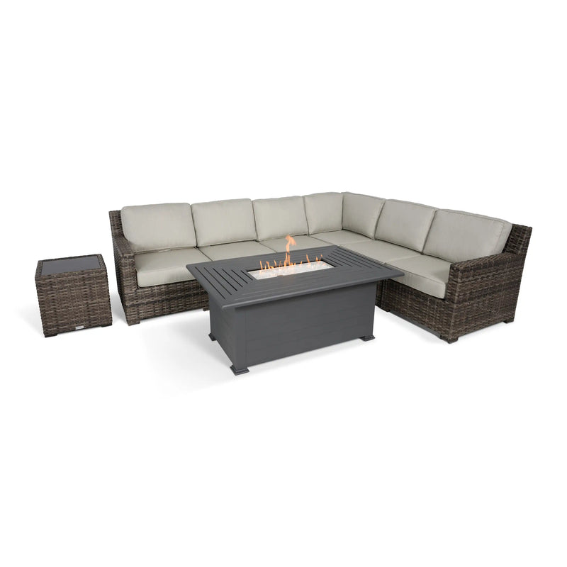 St. Kitts Grey Woven 8 Piece Sectional Firepit Group - The Great Escape