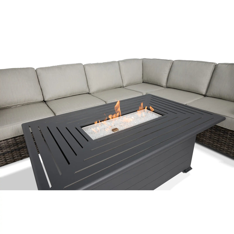 St. Kitts Grey Woven 8 Piece Sectional Firepit Group - The Great Escape