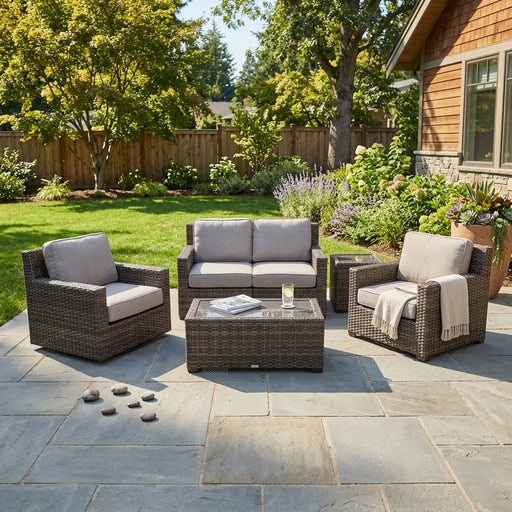 St. Kitts Grey 5 Piece Makar Oyster Loveseat Chat Group - The Great Escape