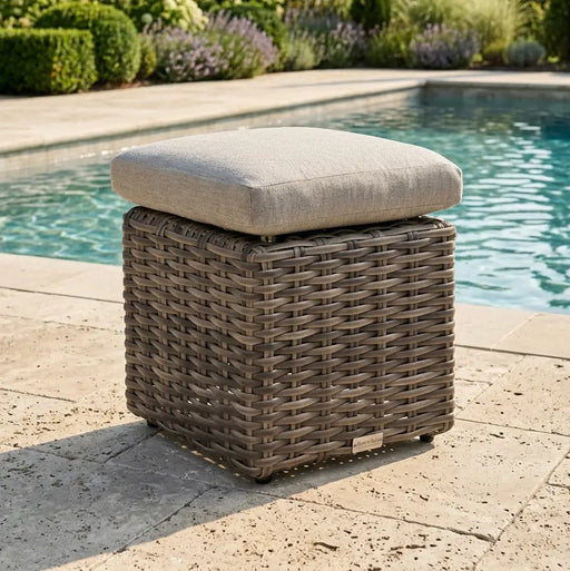 St. Kitts Grey Cushioned Cube Ottoman - Makar Oyster - The Great Escape