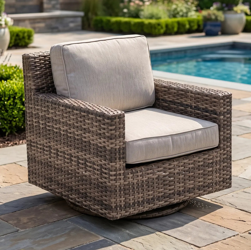 St. Kitts Grey Makar Oyster Cushioned Swivel Glider - The Great Escape
