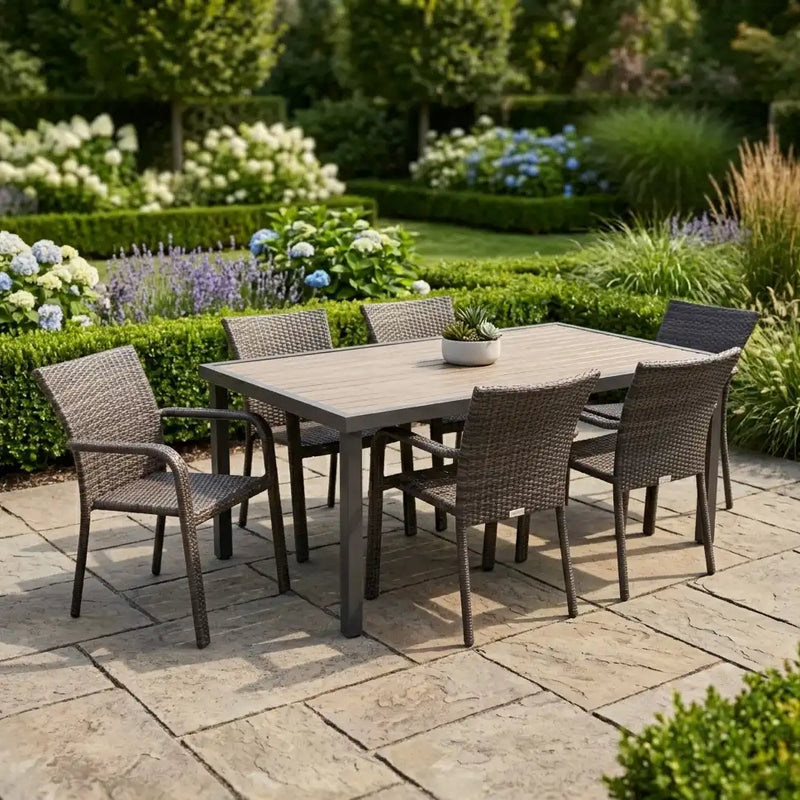 St. Kitts Grey 7 Piece Woven Dining Group - The Great Escape