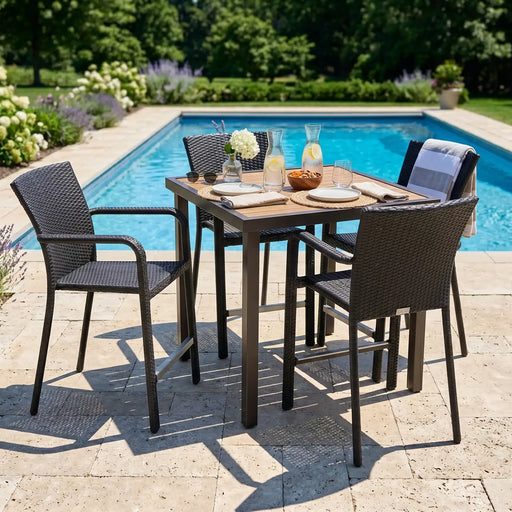 St. Kitts 5 Piece Woven Roasted Pecan Counter Height Group - The Great Escape