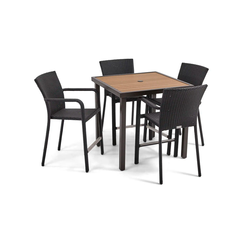 St. Kitts 5 Piece Woven Roasted Pecan Counter Height Group - The Great Escape