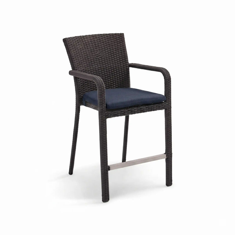 St. Kitts Woven Roasted Pecan Counter Height Stool With Midnight Indigo Seat Pad - The Great Escape