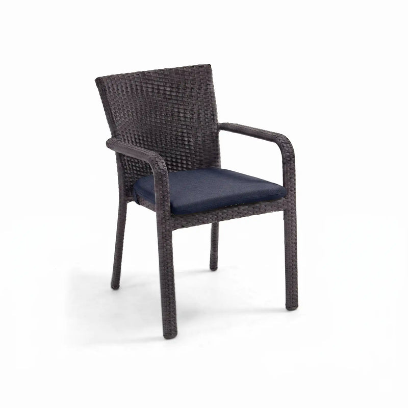 St. Kitts Roasted Pecan Woven Stacking Dining Chair With Midnight Indigo Seat Pad - The Great Escape