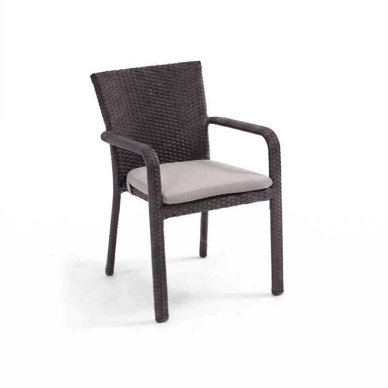 St. Kitts Roasted Pecan Woven Stacking Dining Chair With Silver Oyster Seat Pad - The Great Escape