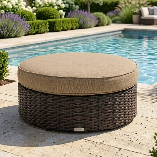 St. Kitts 42" Round Cushioned Ottoman - Mirage Latte - The Great Escape