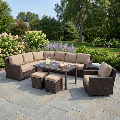 St. Kitts 11 Piece Mirage Latte Sectional Group - The Great Escape