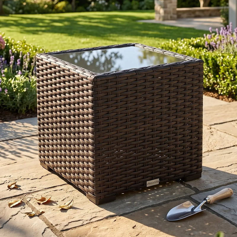 20" Square Woven End Table W/ Print Glass Roasted Pecan - The Great Escape