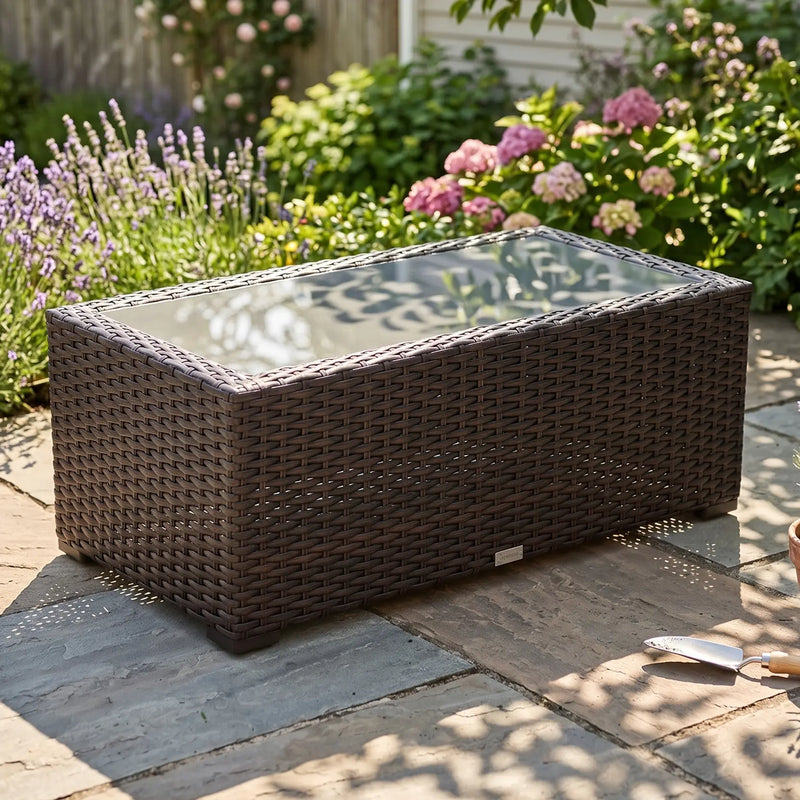 22"x44" Rectangle Table W/ Print Glass - Roasted Pecan - The Great Escape