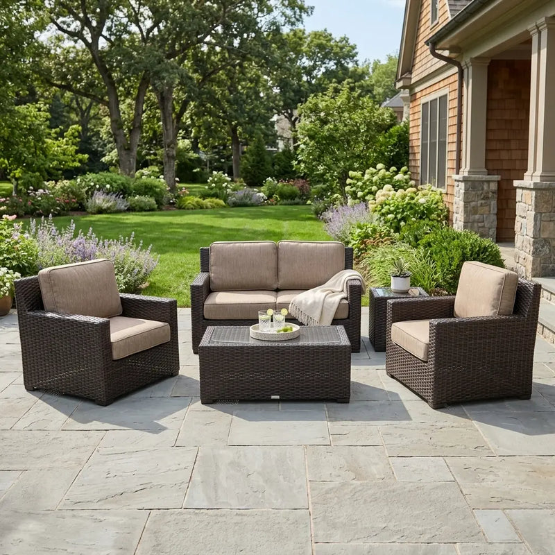 St. Kitts 5 Piece Mirage Latte Loveseat Chat Group - The Great Escape