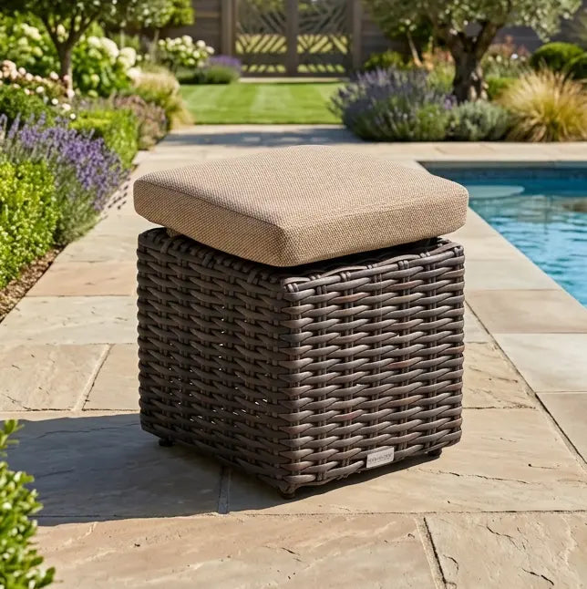 St. Kitts Cushioned Cube Ottoman - Mirage Latte - The Great Escape