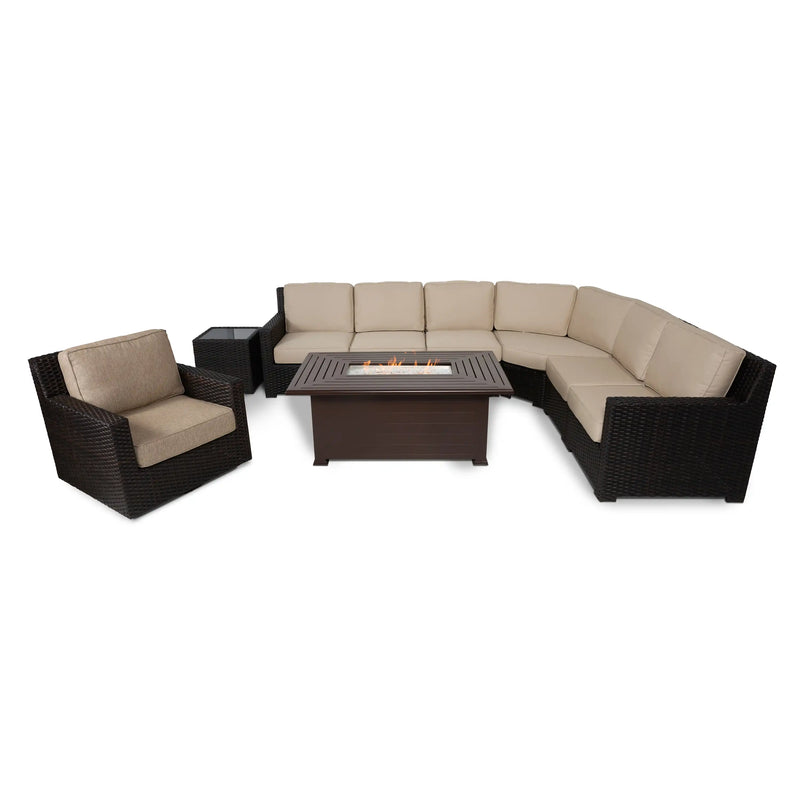 St. Kitts Woven 9 Piece Sectional Firepit Group - The Great Escape
