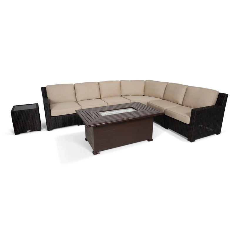 St. Kitts Woven 8 Piece Sectional Firepit Group - The Great Escape