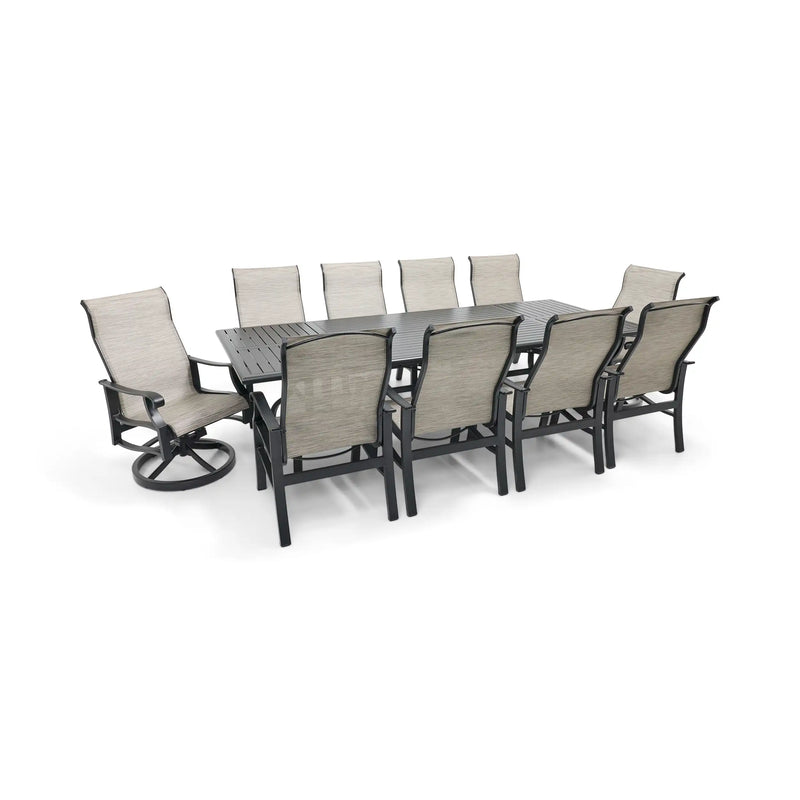 Stirling 11 Piece Sling Dining Group W/ 44"x112" Rect. Table - The Great Escape