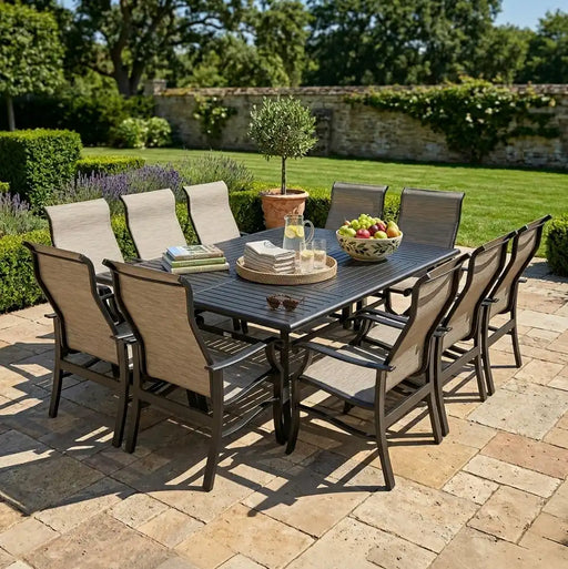 Stirling 11 Piece Sling Dining Group W/ 60"x84" Rect. Table - The Great Escape