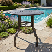 42 Inch Round Black Farnham Slat Bar Height Table - The Great Escape