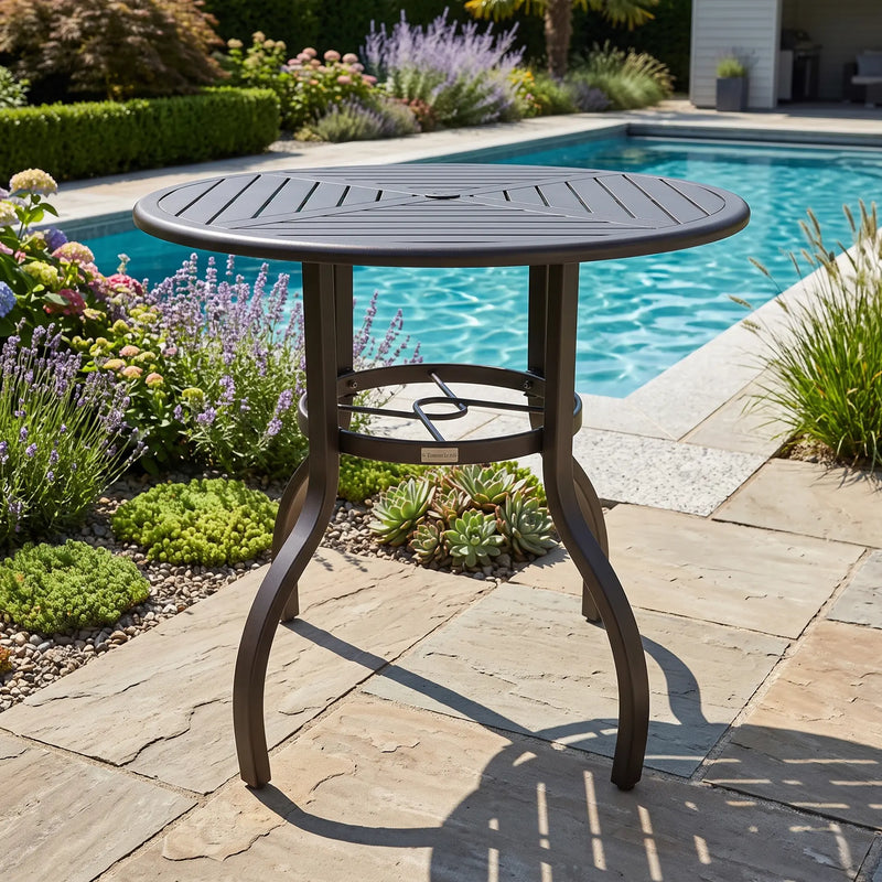 42 Inch Round Black Farnham Slat Bar Height Table - The Great Escape
