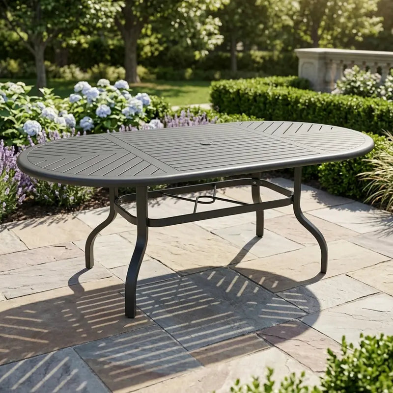 42x76 Inch Oval Black Farnham Slat Dining Table - The Great Escape