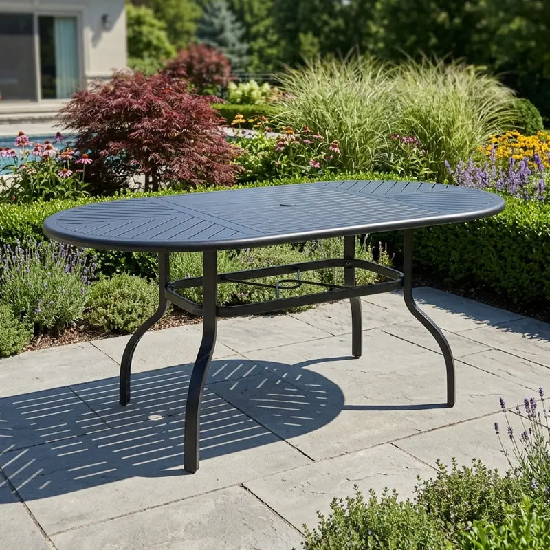 42"x76" Oval Slat Counter Height Table Black - The Great Escape