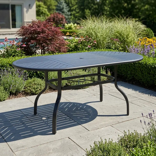 42"x76" Oval Slat Counter Height Table Black - The Great Escape