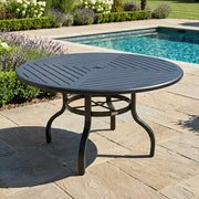 Stirling 54 Inch Round Black Farnham Slat Dining Table - The Great Escape