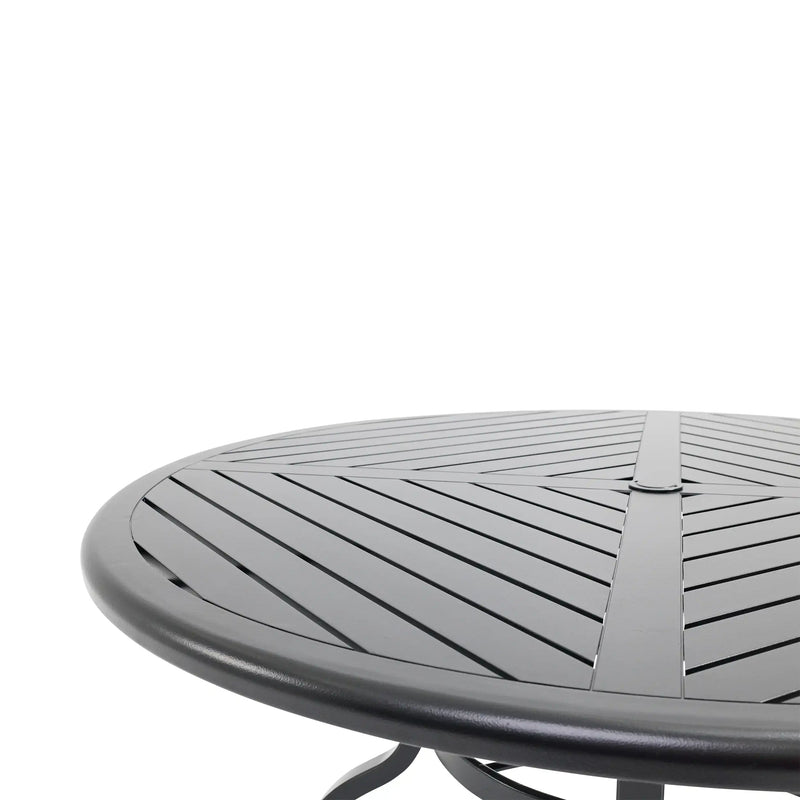 Stirling 54 Inch Round Black Farnham Slat Dining Table - The Great Escape