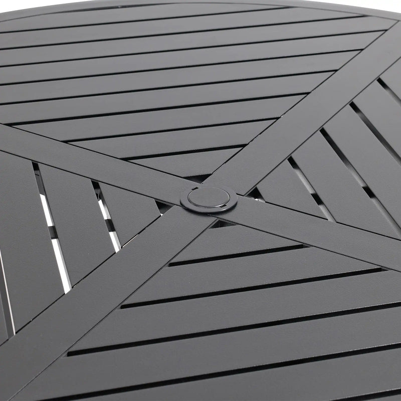 Stirling 54 Inch Round Black Farnham Slat Dining Table - The Great Escape