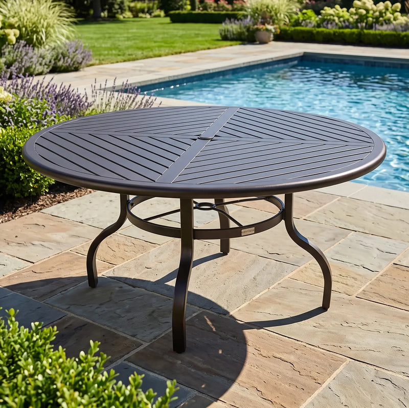 60 Inch Round Black Farnham Slat Dining Table - The Great Escape