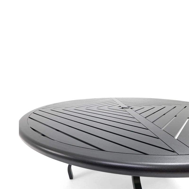 60 Inch Round Black Farnham Slat Dining Table - The Great Escape