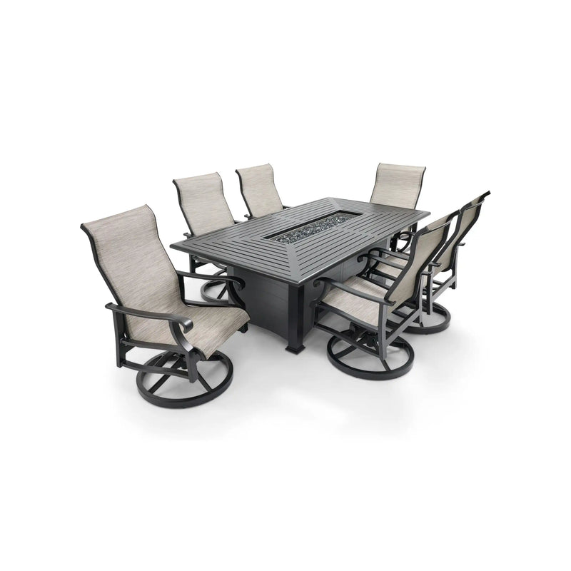 Stirling 7 Piece Sling Firepit Dining Group -  The Great Escape